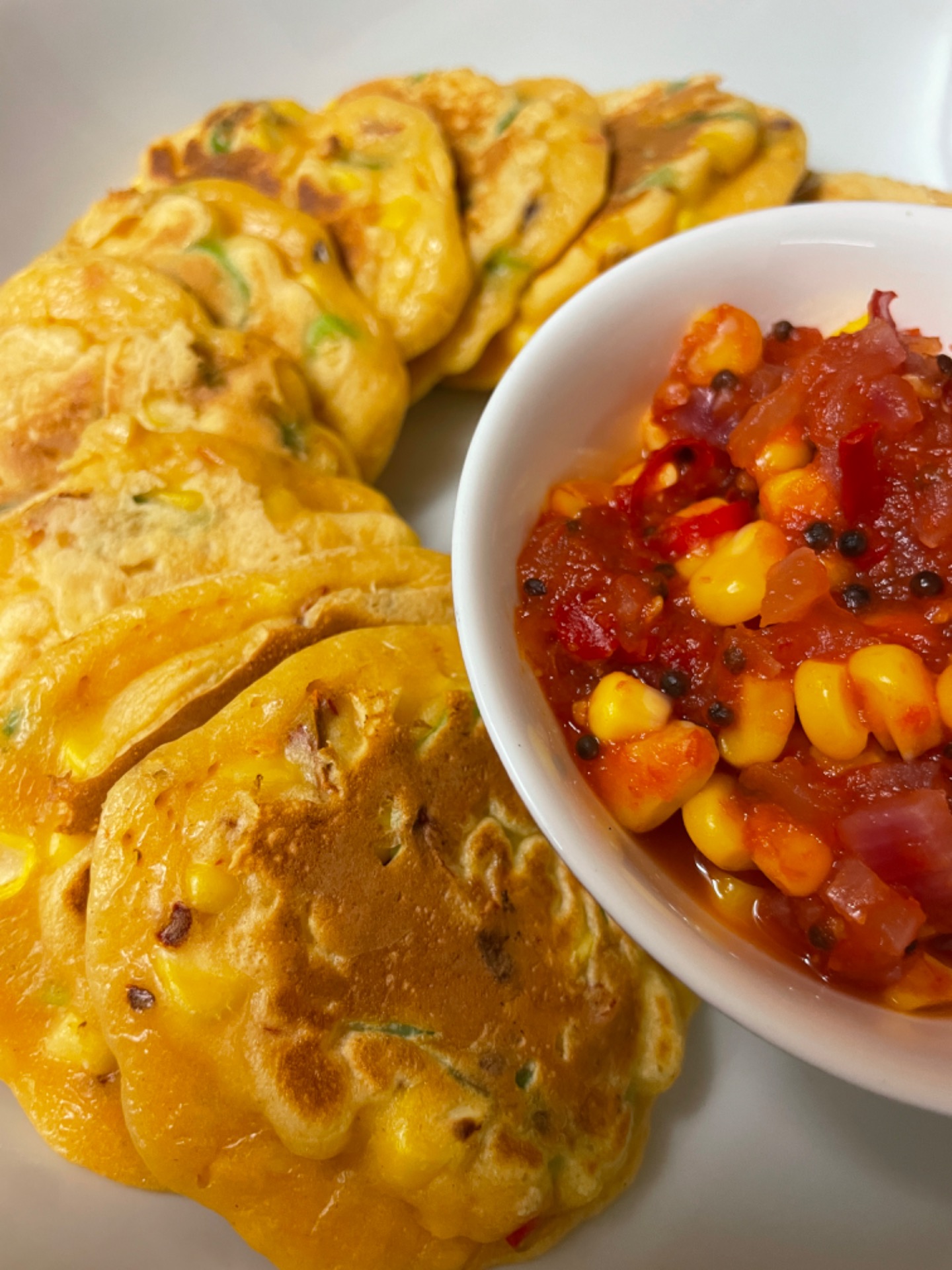 Beautiful fluffy fritters with fresh and flavoursome relish 